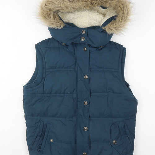 Fat Face Women's Blue Hooded Padded Bodywarmer Gilet Size 10