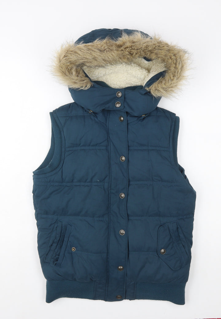Fat Face Women's Blue Hooded Padded Bodywarmer Gilet Size 10