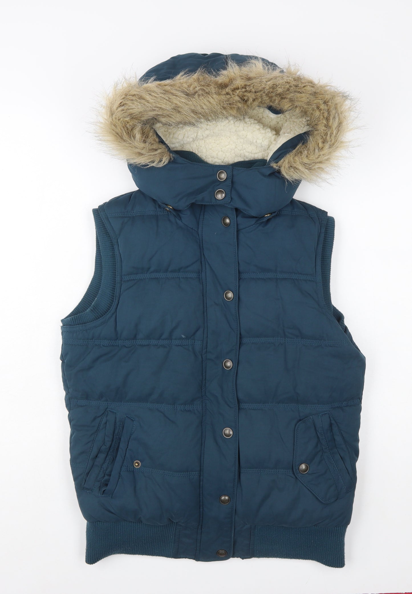 Fat Face Women's Blue Hooded Padded Bodywarmer Gilet Size 10