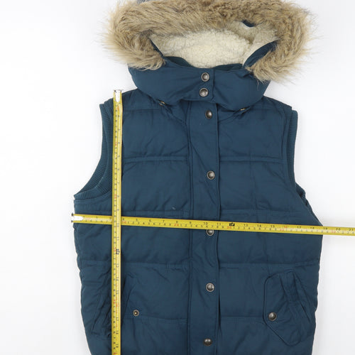 Fat Face Women's Blue Hooded Padded Bodywarmer Gilet Size 10