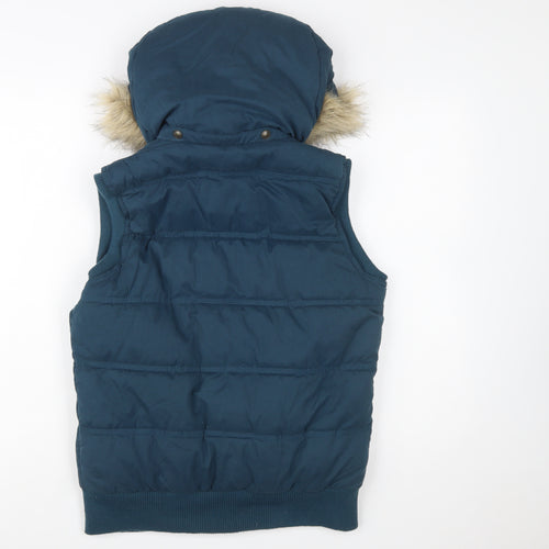 Fat Face Women's Blue Hooded Padded Bodywarmer Gilet Size 10