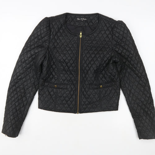 Miss Selfridge Women Black Quilted Short Jacket Size 10