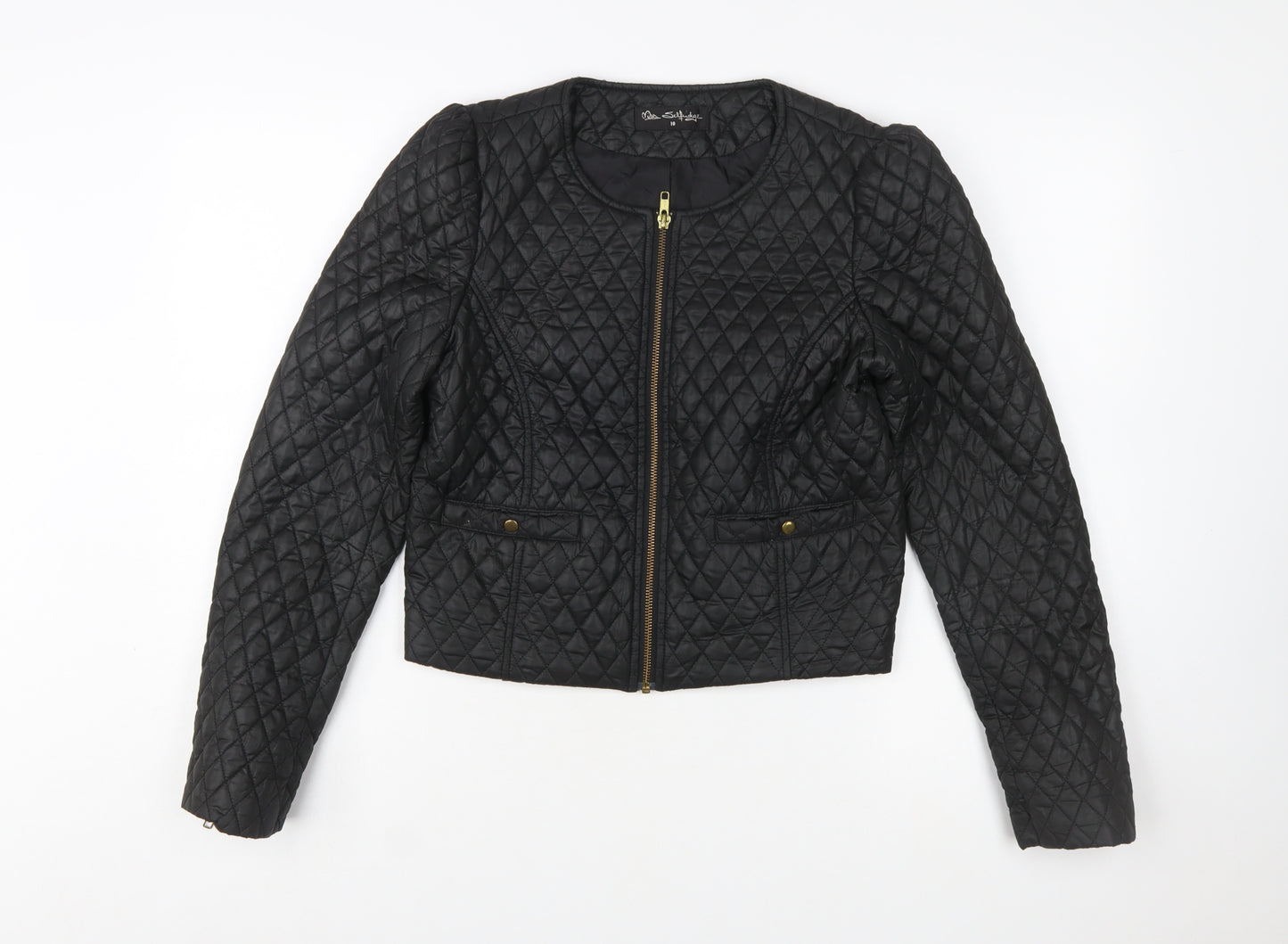 Miss Selfridge Women Black Quilted Short Jacket Size 10