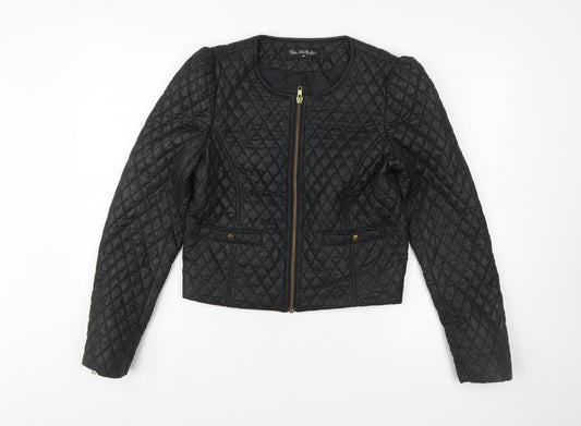 Miss Selfridge Women Black Quilted Short Jacket Size 10