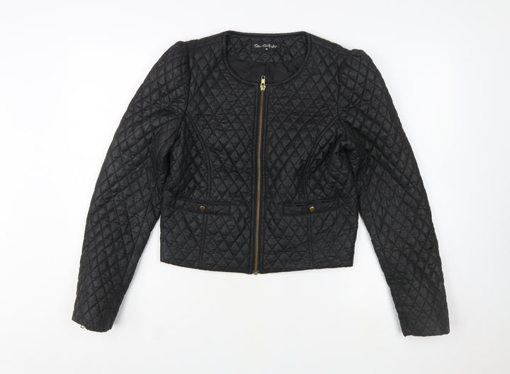 Miss Selfridge Women Black Quilted Short Jacket Size 10