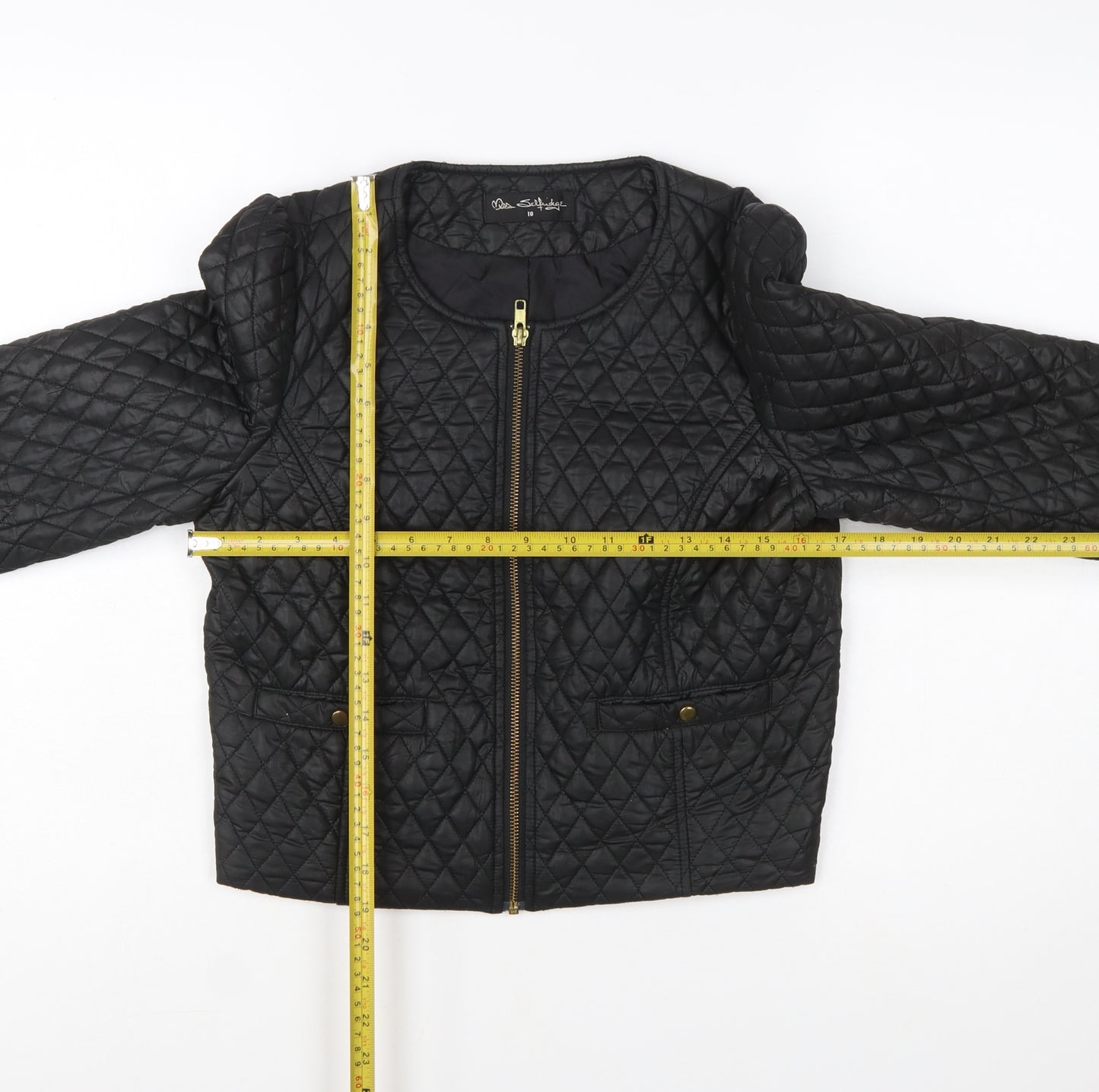 Miss Selfridge Women Black Quilted Short Jacket Size 10