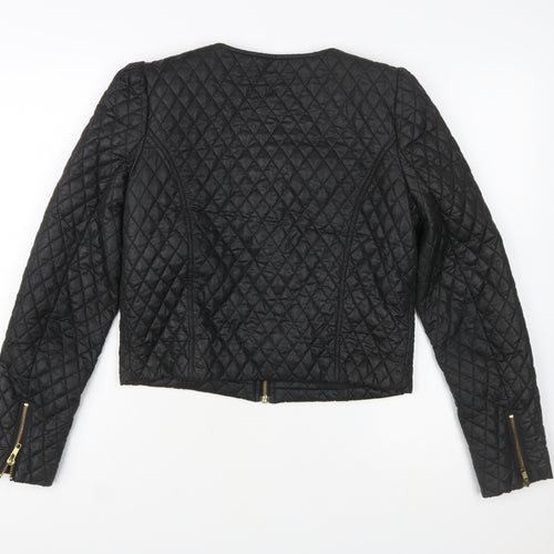 Miss Selfridge Women Black Quilted Short Jacket Size 10