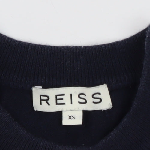 Reiss Women's Blue Lace Panel Cotton Cashmere Crew Neck Jumper XS