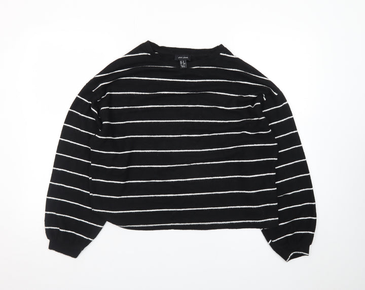 New Look Women's Black Striped Knit Pullover Jumper Size M