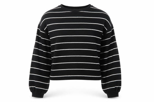 Front view of New Look Women's Black Striped Knit jumper, size M