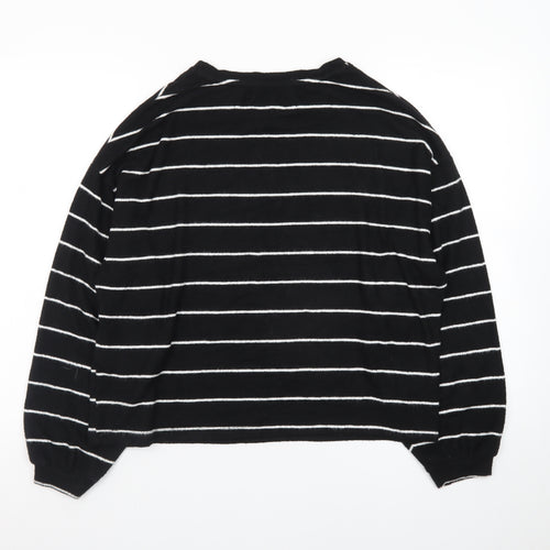 New Look Women's Black Striped Knit Pullover Jumper Size M