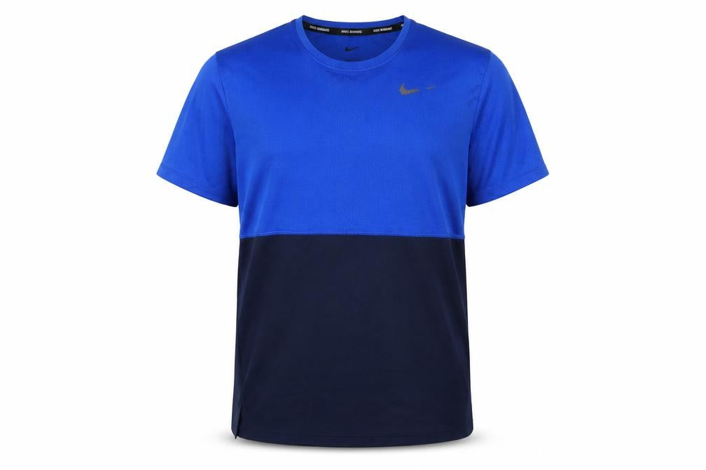 Front view of Nike Men's Blue Dri-Fit Running T-Shirt, size S