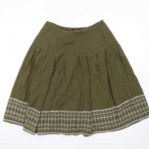 JORDANa Women's Green A-Line Embroidered Cotton Silk Skirt Size S