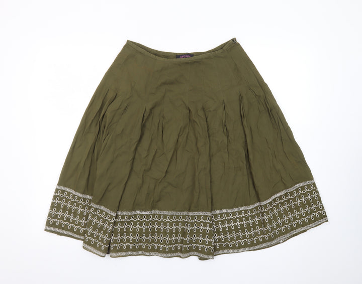 JORDANa Women's Green A-Line Embroidered Cotton Silk Skirt Size S