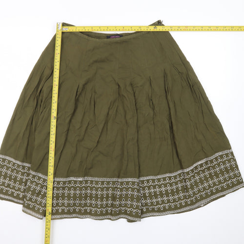 JORDANa Women's Green A-Line Embroidered Cotton Silk Skirt Size S