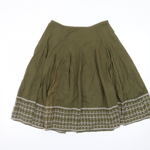 JORDANa Women's Green A-Line Embroidered Cotton Silk Skirt Size S