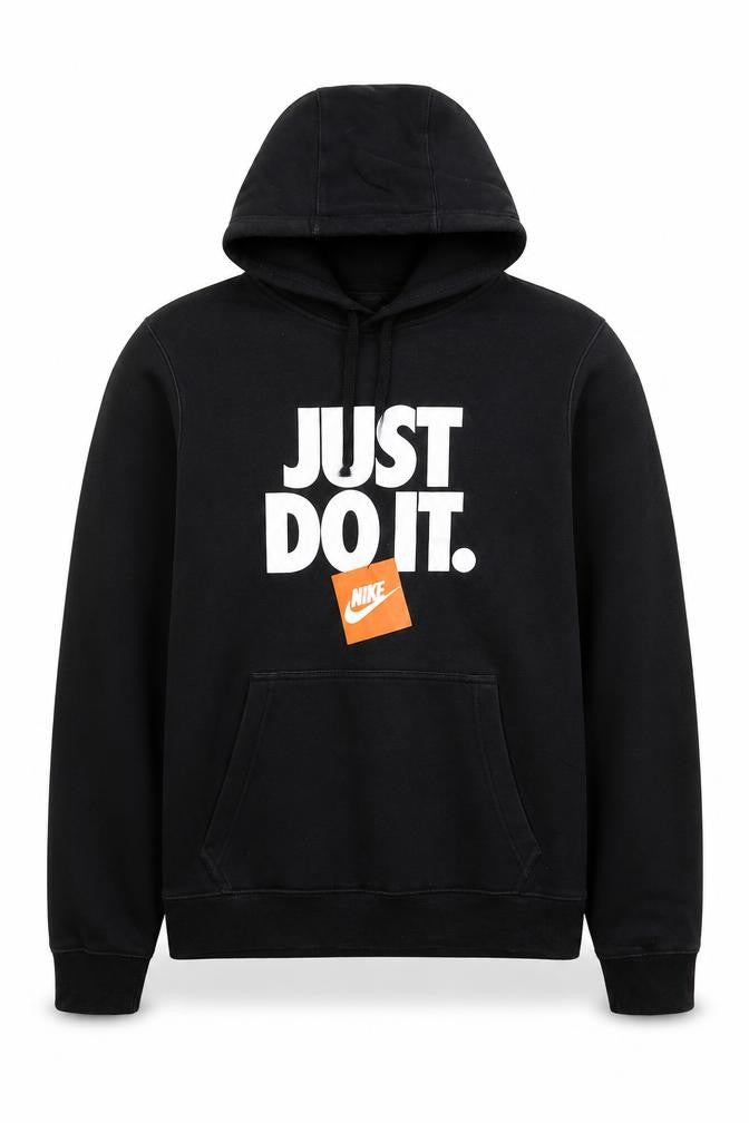 Front view of Nike Men's Black Pullover Hoodie Small Just Do It Logo Sportswear
