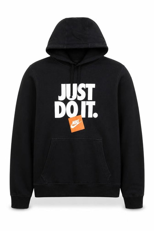 Front view of Nike Men's Black Pullover Hoodie Small Just Do It Logo Sportswear