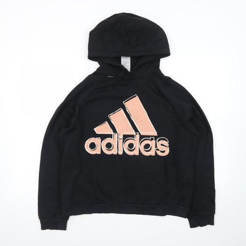 Adidas Womens Black Hoodie Small Pullover Gold Logo Casual
