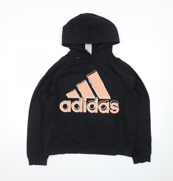 Adidas Womens Black Hoodie Small Pullover Gold Logo Casual