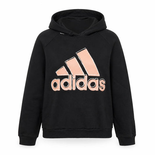 Front view of Adidas women’s black hoodie small pullover gold logo casual