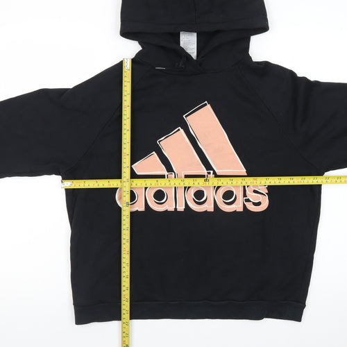Adidas Womens Black Hoodie Small Pullover Gold Logo Casual