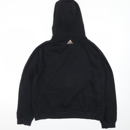 Adidas Womens Black Hoodie Small Pullover Gold Logo Casual