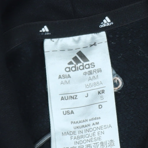 Adidas Womens Black Hoodie Small Pullover Gold Logo Casual