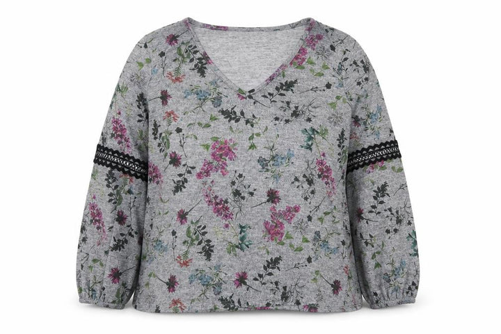 Wallis Women’s Grey Floral V-Neck Long Sleeve Tunic Blouse Size 14