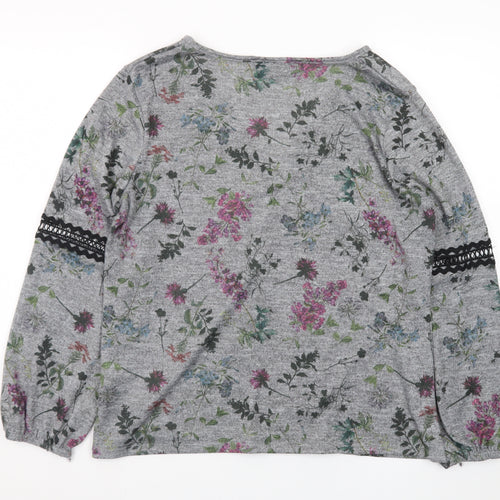 Wallis Women’s Grey Floral V-Neck Long Sleeve Tunic Blouse Size 14
