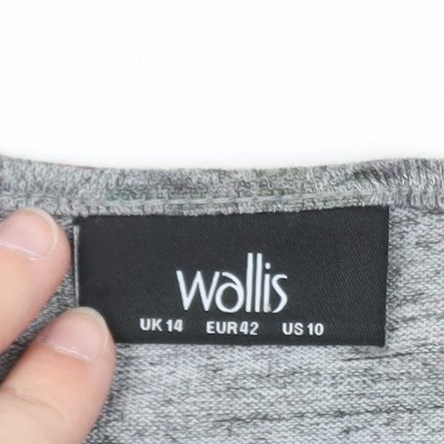 Wallis Women’s Grey Floral V-Neck Long Sleeve Tunic Blouse Size 14