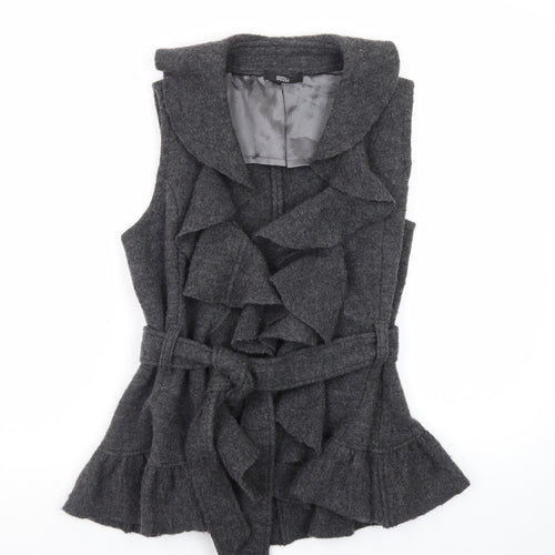Marks and Spencer Women Grey Wool Ruffle Belted Sleeveless Vest Jumper Size 14