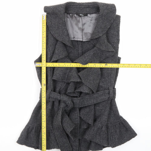 Marks and Spencer Women Grey Wool Ruffle Belted Sleeveless Vest Jumper Size 14
