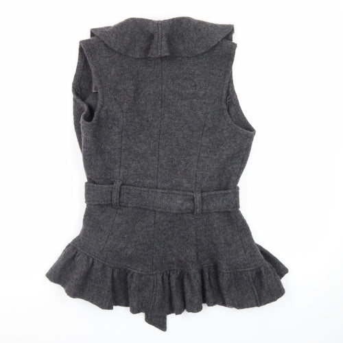 Marks and Spencer Women Grey Wool Ruffle Belted Sleeveless Vest Jumper Size 14