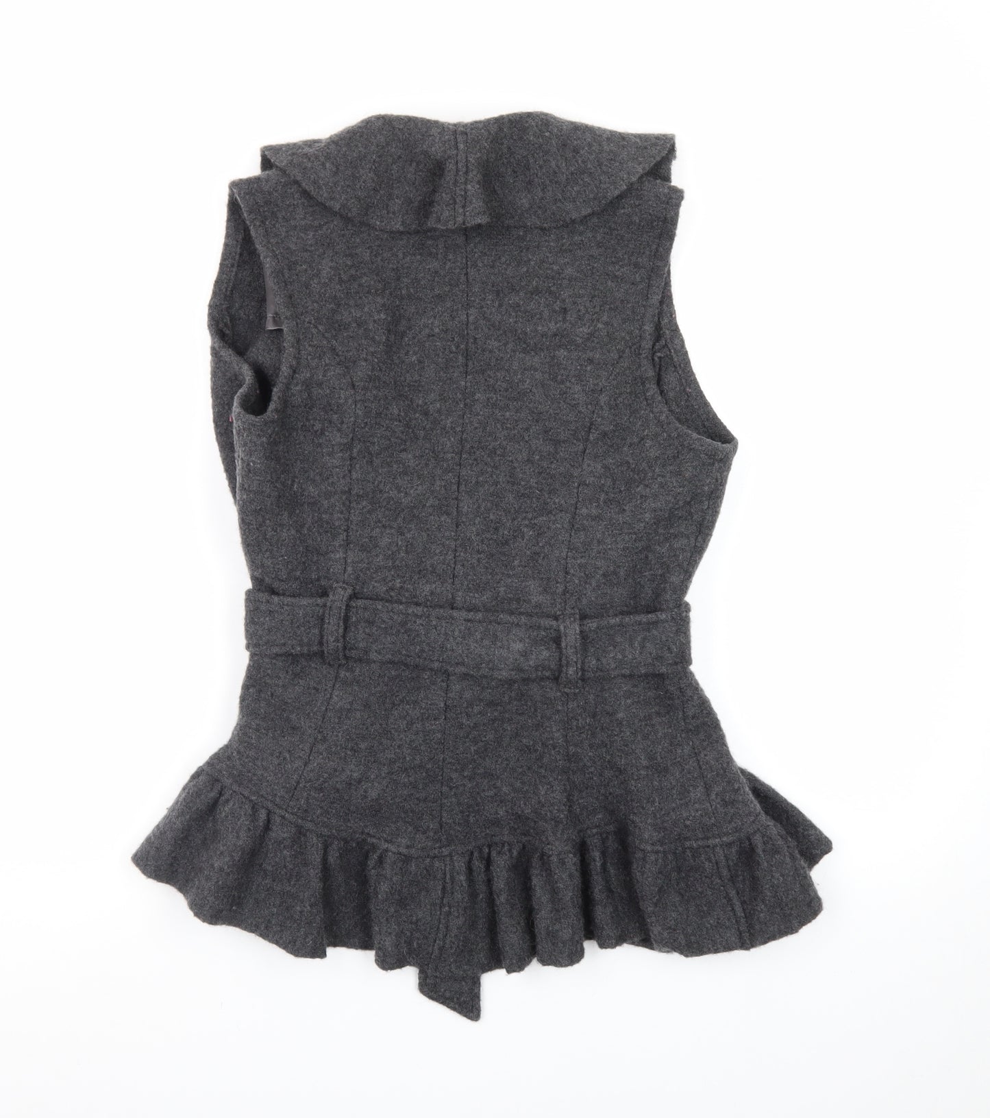 Marks and Spencer Women Grey Wool Ruffle Belted Sleeveless Vest Jumper Size 14