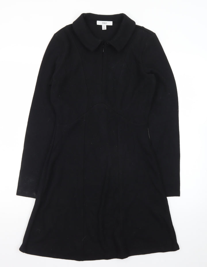 Marks and Spencer Women’s Black Fit & Flare Collared Knee Length Dress Size 8
