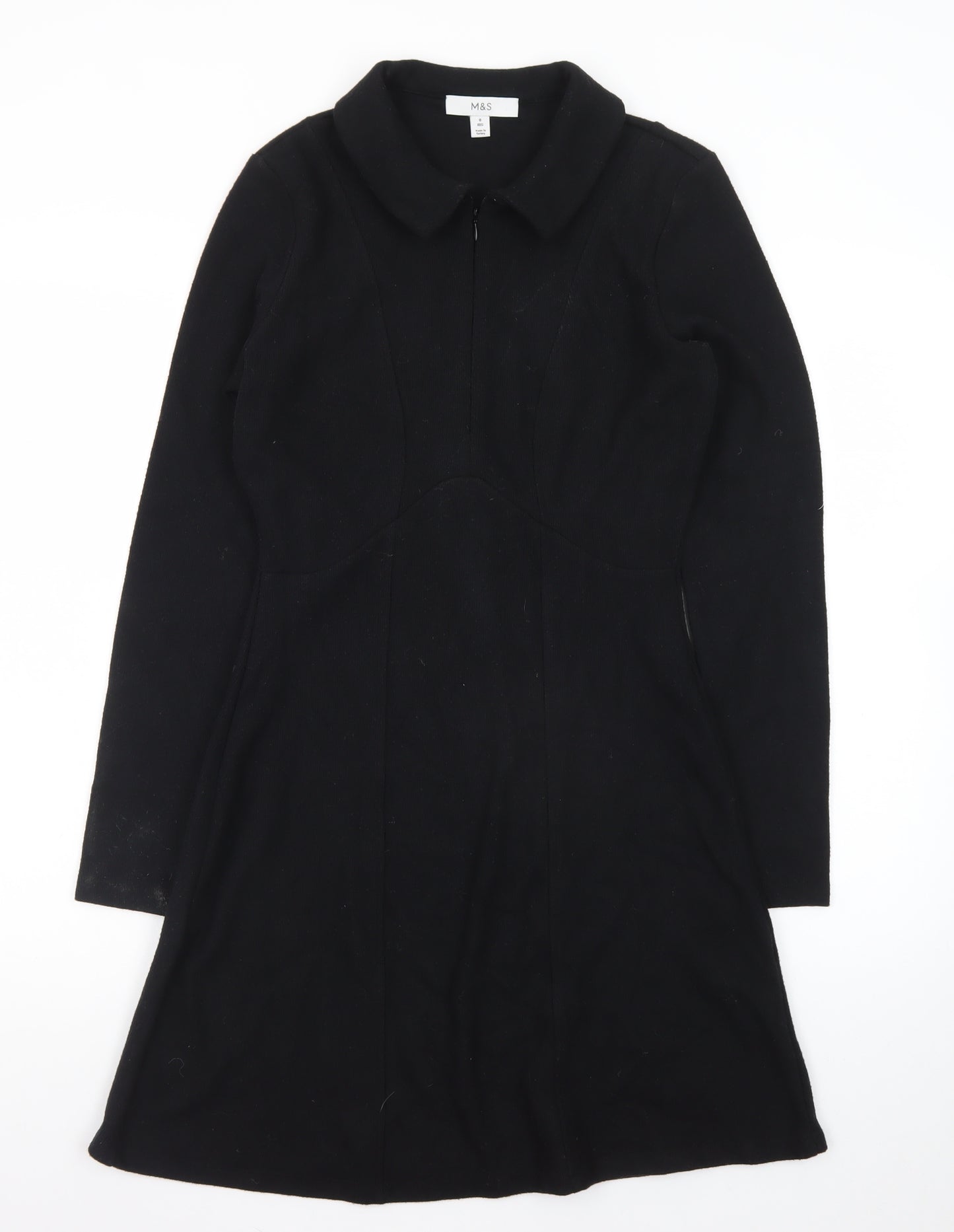 Marks and Spencer Women’s Black Fit & Flare Collared Knee Length Dress Size 8