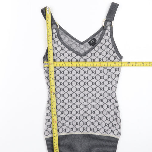 River Island Women Grey Knit Geometric Tank Top Size 6 V-Neck