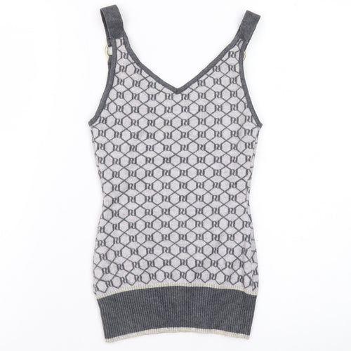 River Island Women Grey Knit Geometric Tank Top Size 6 V-Neck