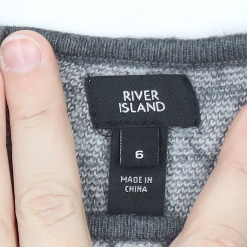 River Island Women Grey Knit Geometric Tank Top Size 6 V-Neck