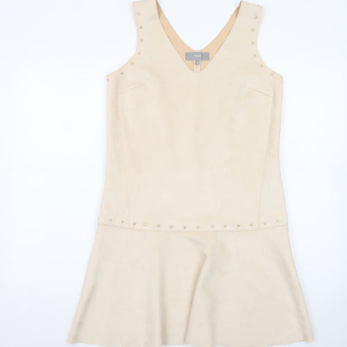 Next Women's Beige Sleeveless Studded Shift Dress Size 8