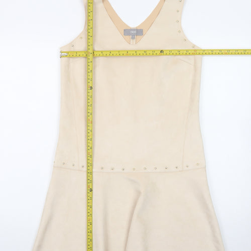 Next Women's Beige Sleeveless Studded Shift Dress Size 8