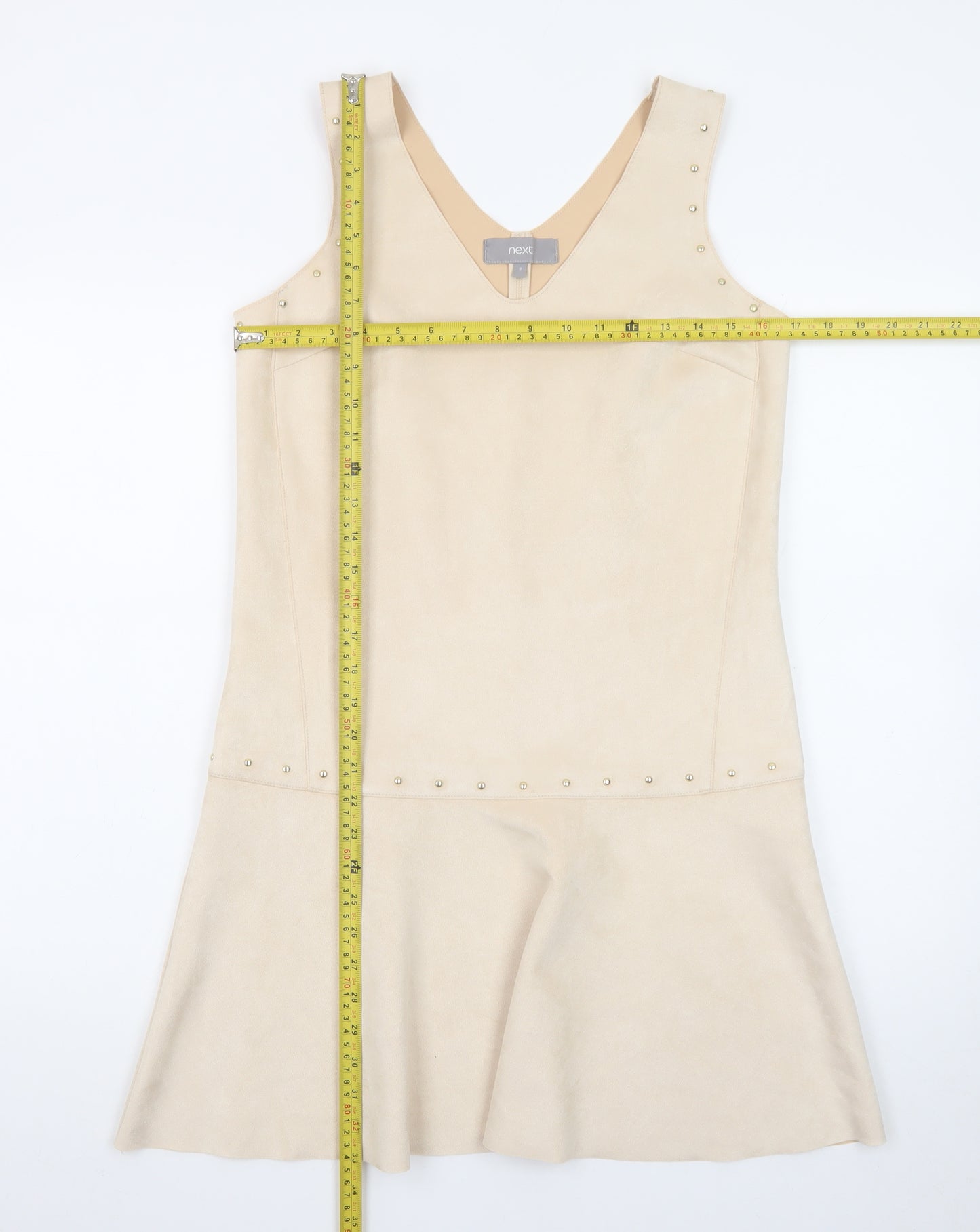 Next Women's Beige Sleeveless Studded Shift Dress Size 8