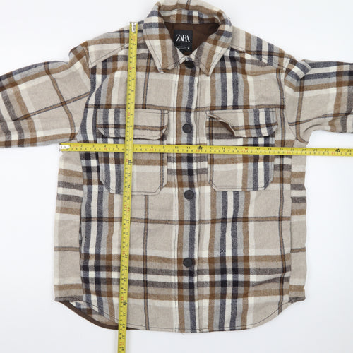 Zara Men's Beige Checked Flannel Button-Up Shirt Size M