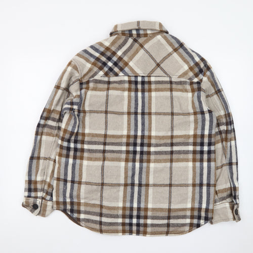 Zara Men's Beige Checked Flannel Button-Up Shirt Size M