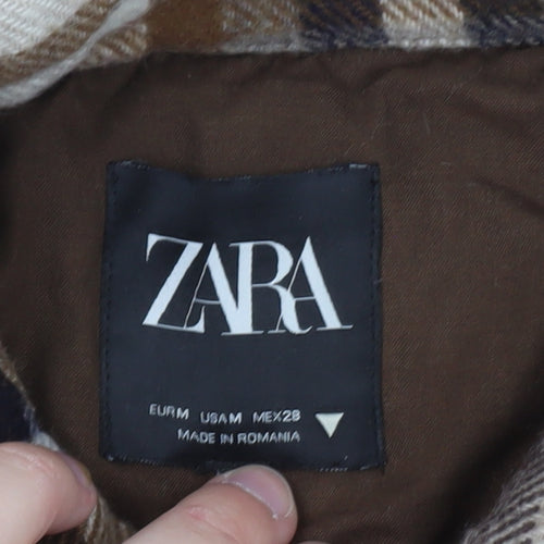 Zara Men's Beige Checked Flannel Button-Up Shirt Size M