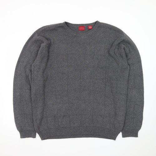 Arrow Men’s Grey Cotton Crew Neck Check Knit Jumper Size L