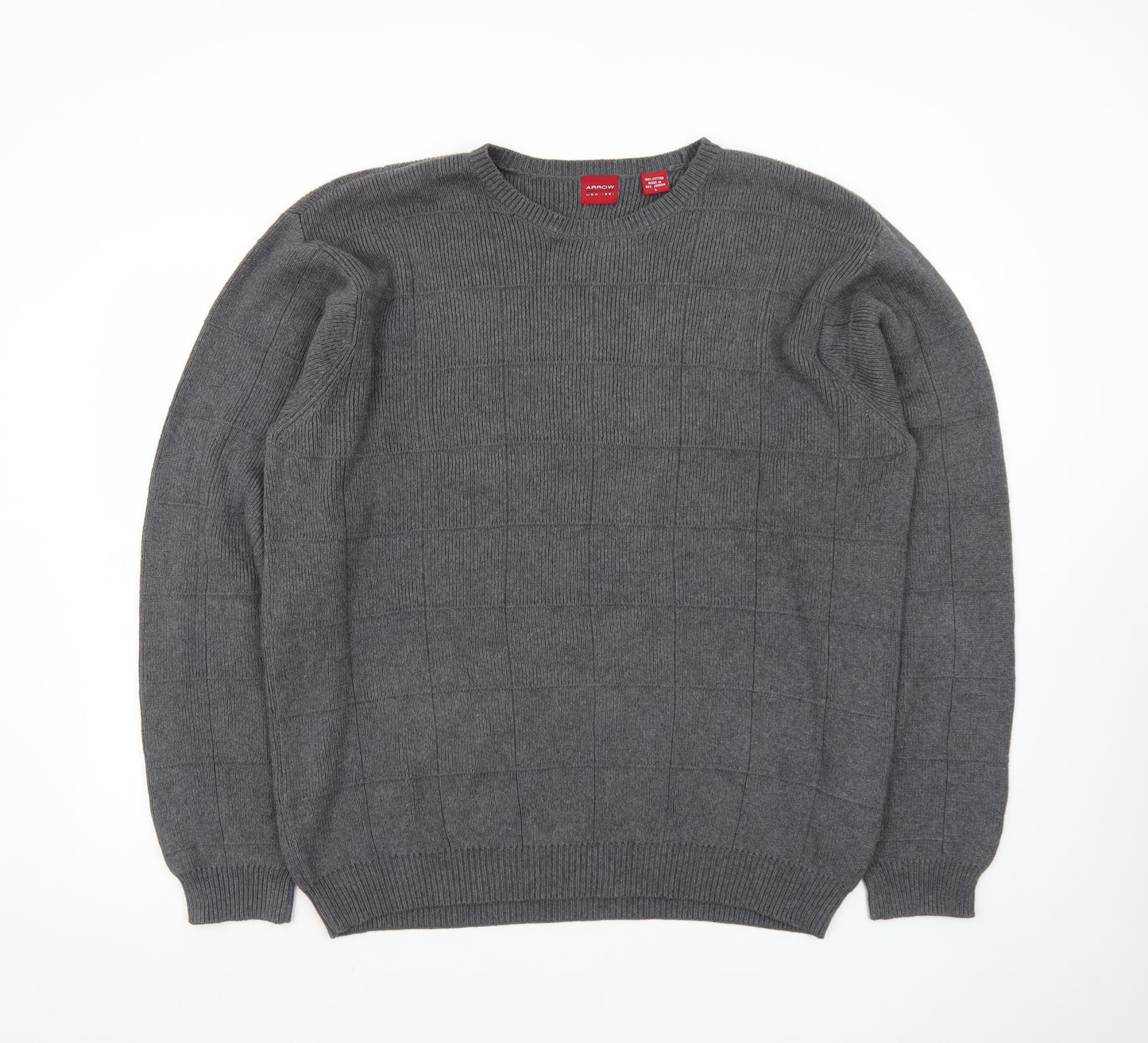Arrow Men’s Grey Cotton Crew Neck Check Knit Jumper Size L