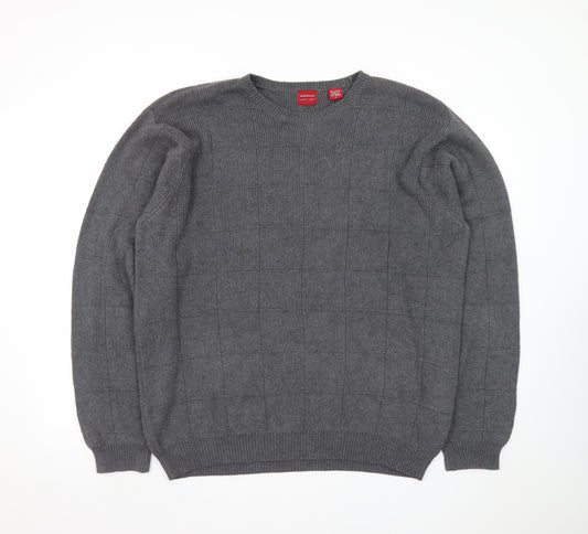 Arrow Men’s Grey Cotton Crew Neck Check Knit Jumper Size L