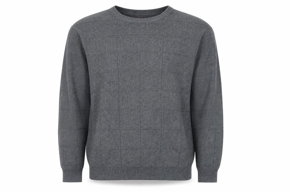 Front view of Arrow Men’s Grey Cotton Crew Neck Check Knit Jumper, size L
